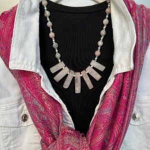 Pink Stone and Beaded Necklace and Drop Earrings Set NWT